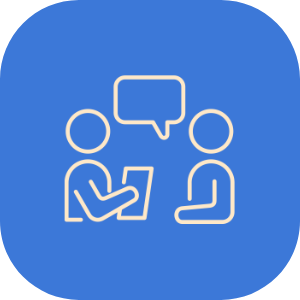 icon of one person interviewing another